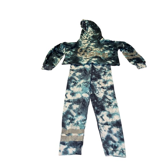 Limited Too Other - Limited Too Girls Size 4TTie Dye Hooded Crop Top Jogger Set Glitter "Good Vibes"